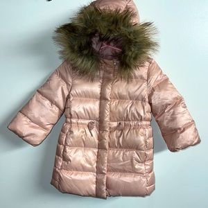 Gap Pearl Pink Champagne Puffer Jacket Coat W/Detachable Faux Fur Trim 337924-00